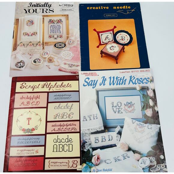 Floral Alphabet ABC Cross Stitch Pattern Books Monogram Numbers Script Roses - Picture 1 of 14
